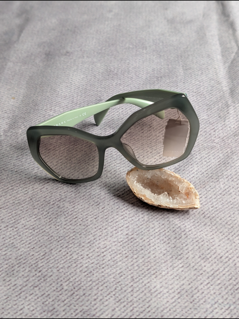Prada Green Acetate Frame Angular Pentagonal Sunglasses SPR16R